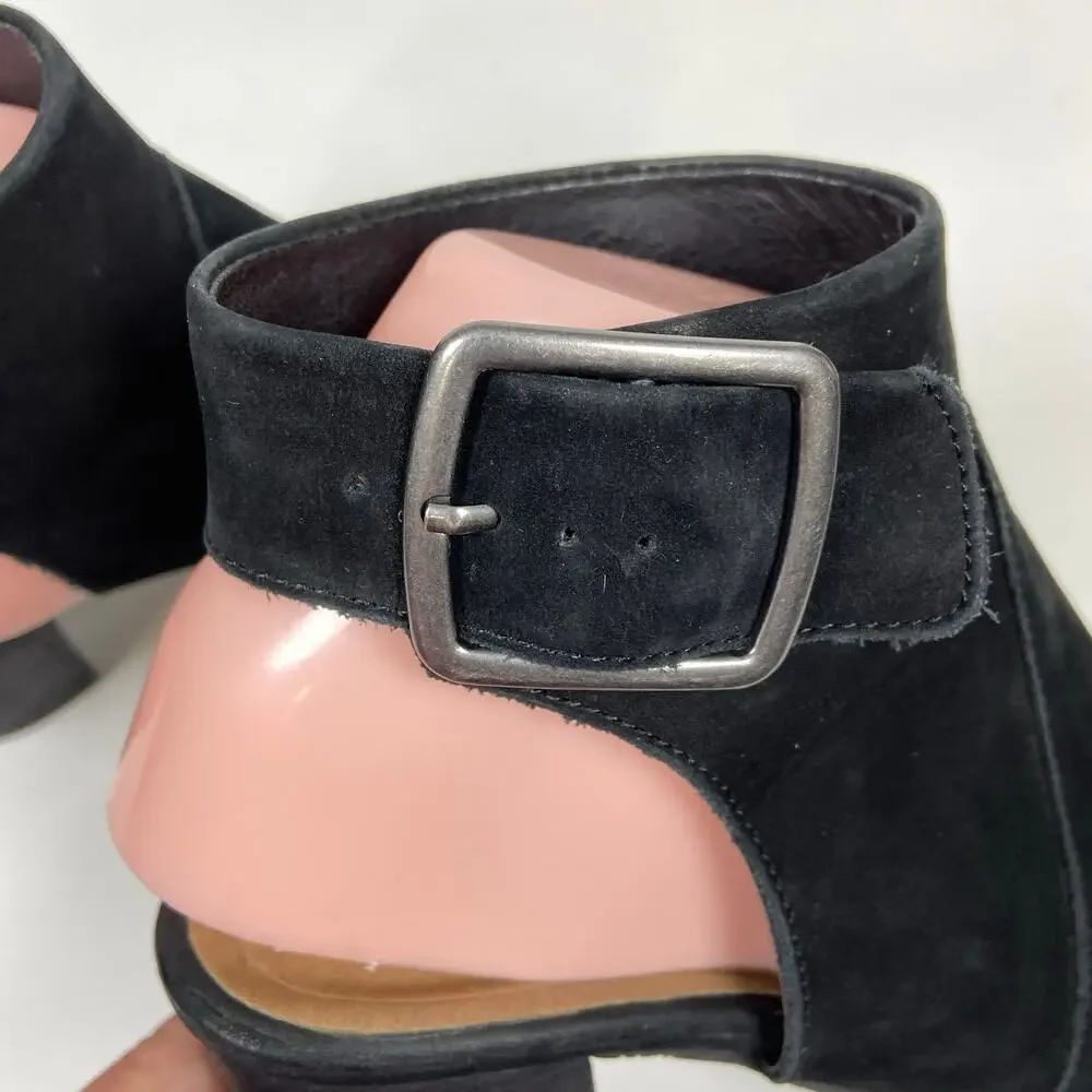 Vionic Blakely Black Suede Leather Peep Toe Ankle Strap Shoes Size 8